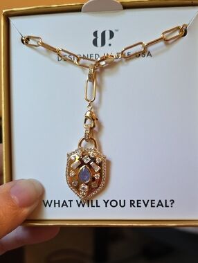 bp Gold-Tone Shield Pendant Necklace with Lavender Center Stone
